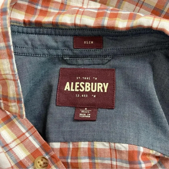 Alesbury Sz Medium Shirt Slim Linen Blend Multicolor Plaid Casual Button Front - Picture 3 of 5